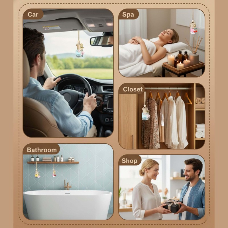 6 Pcs 8ml Hanging Car Diffuser Bottle,With Cherry Pendant, Refillable