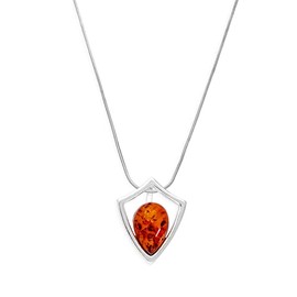Sterling Silver & Baltic Amber Shield Outline Pendant on 16 Inches Chain