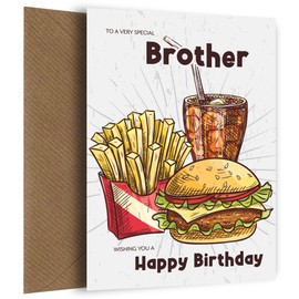 Brother Birthday Card for Child or Adult - Takeaway Burger Fries Drink Meal Deal - Say Happy Birthday on 10th 11th 12th 13th 16th Birthday