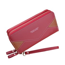 Oyccen Women's Long Wallet with Wrist Strap Zip Wallet PU Leather Purse for Women Large Capacity Card Holder Wallets, red, Casual
