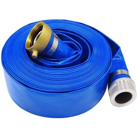 1-1/4" x 50' Blue PVC Backwash and Discharge Hose for Swimming Pools, Heavy Duty Reinforced Flat Pool Hose with Aluminum Pin Lug Fittings