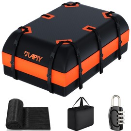 APTY 23 Cubic Feet Car Rooftop Cargo Bag Carrier, Soft Roof Top Luggage Bag for All Vechicles with/Without Racks - with Waterproof Zip, Luggage Lock, Anti-Slip Mat, Storage Bag, Door Hooks