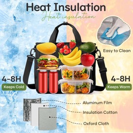 Pakembl Lunch Bag Insulated Lunch Box Leakproof Lunch Tote Bags for Men Women Portable Thermal Cooler Bag Lunch Containers with Shoulder Strap for Work,School,Family,Picnic A1-Balck