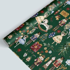 JarThenaAMCS Merry Christmas Wrapping Paper -Mini Roll- 17 Inch x 32.8Ft Green Nutcracker Gift Wrap Paper Xmas Cartoon Art Paper for Birthday Baby Shower DIY Crafts