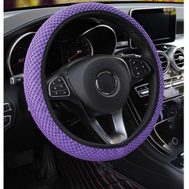 Elastic Stretch Steering Wheel Cover, Universal Interior Accessories Steering Wheel Cover for Women & Men, Breathable Microfiber Ice Silk, Anti-Slip, Odorless, Easy Carry (Purple)