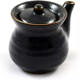 JapanBargain Black Porcelain Soy Sauce Dispenser Pottery Shoyu 8oz Made in Japan S-2734