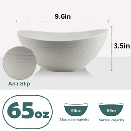 PYRMONT 9.6 Inch Serving Bowls, Large Serving Dishes for Wedding Parties, 60 Oz Bowls for Salad, Side Dishes, Ramen, Oval Shape, Freezer & Dishwasher Safe, Set of 4 - White
