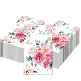 100 servilletas de papel florales de acuarela, servilletas florales para invitados, toallas de mano desechables de flores silvestres, papel decorativo para baño, boda, fiesta de cumpleaños, rosa