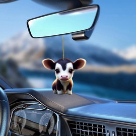 Torcarvh Cute Car Pendant Ornament Cartoon Cattle Cow Decorative Hanging Acrylic Cow Pendants Tree Ornament Decorations for Cars Backpacks Home Tree Windows Walk Decor(G-NO.2)