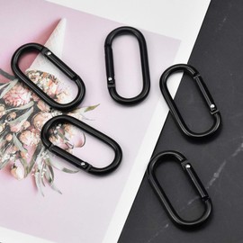 10Pcs Carabiner Clips Heavy Duty Snap Hooks Aluminium Alloy Keychain Hook Spring Loaded climbing Clip Oval Ring Carabiner for Traveling Fishing Camping Hiking Black