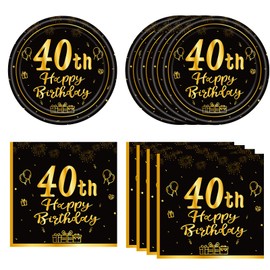 40PCS 40th Birthday Party Supplies Vintage 1984 40th Party Tableware Set Plates Napkins for Men Woman Black and Gold 40 Birthday Party Decorations