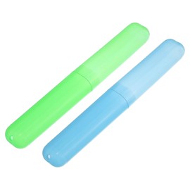 VOCOSTE 2 Pcs, Toothbrush Travel Case, Plastic, Lightweight Traveling Toothbrush Holders Case, for Travel Business, Blue Green, 7.48"x1.06"