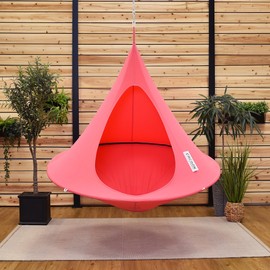 Single Cacoon Hanging Chair – Cozy Indoor/Outdoor Hammock with Polyester Canvas, 440 lb Capacity, Includes 18ft Rope & Carabiner (Coral Rose)