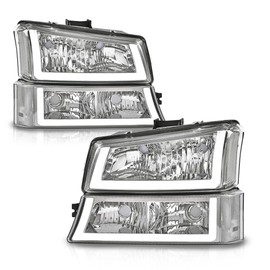 LQI LED DRL Headlights Assembly Compatible with Chevy Silverado Avalanche 1500 2500 3500 HD Models 2003-2006 Headlamp Clear lens Chrome Housing Clear Corner