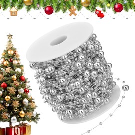 99 Ft Christmas Tree Silver Beads Garland, Silver Beads Pearl Strands Chain for Christmas Tree Garland DIY Decoration, Holiday, Stairs, Fireplace, Wedding, Party, Gift