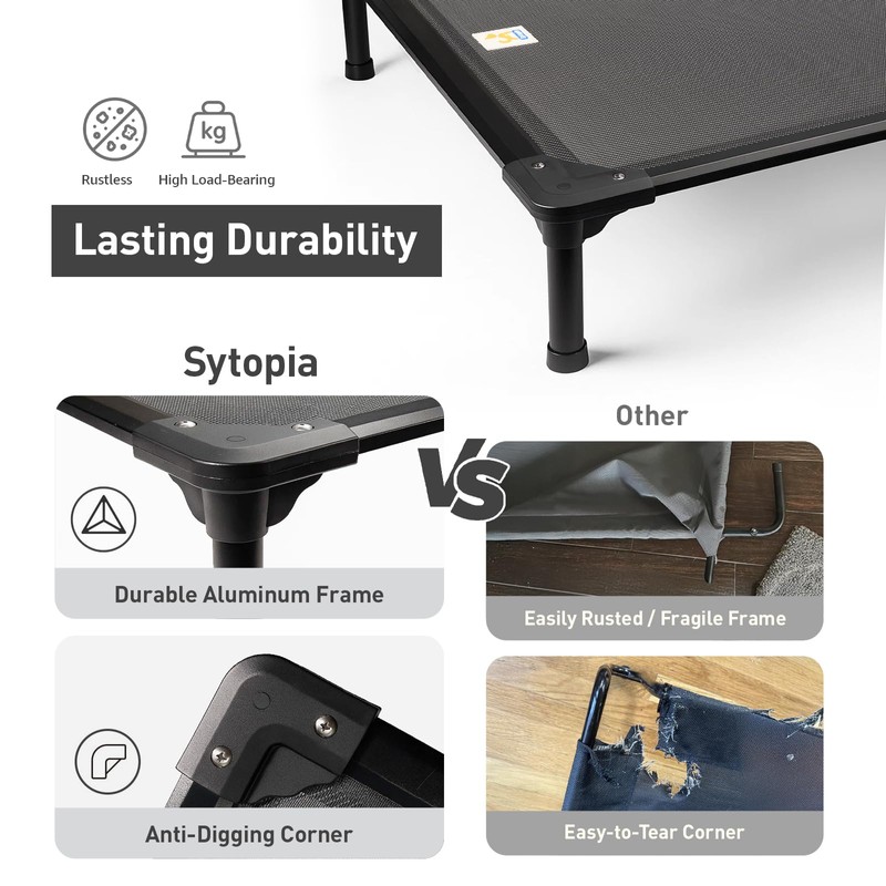 Sytopia 42'' Outdoor Elevated Dog Bed for Large Dogs, Chew-Proof
