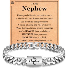 EYQV Nephew Gifts, Engraved Bracelet Gifts for Nephew, Best Nephew Birthday Gifts Christmas Gifts Graduation Gifts Stocking Fillers for Nephew