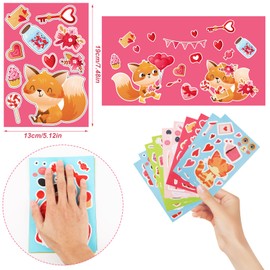 60 Sheets Valentine Make a Face Stickers, Make Your Own Animal Stickers Dog Cat Fox Rabbit Gnome Valentines Stickers for Kids DIY Craft Party Favors School Activities Supplies Decorations
