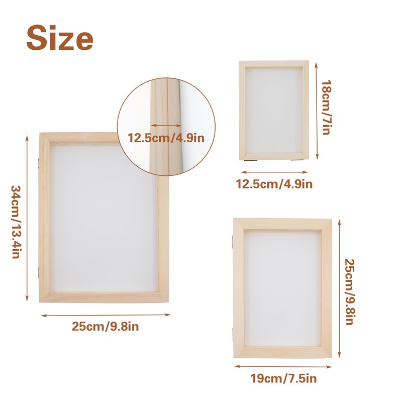 KeaJuidy Pack of 3 Wooden Paper Making Frame, Double Layer