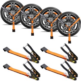 IBITION 4Pack Ratchet Car Tie Down Straps, Weather-Resistant 3300LBS Tie Down Straps with Flat Hooks for Securing Vehicles, ATVs, UTVs, and Motorcycles.