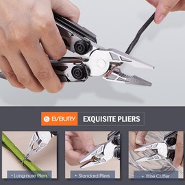 BIBURY Multitools Pliers, Titanium Plating Multi-Tool, 18 in 1 Multifunction Pliers, Stainless Steel Multitools with Nylon Pouch, Ideal for Camping, Outdoor, Repairing, Hiking - Gift for Men