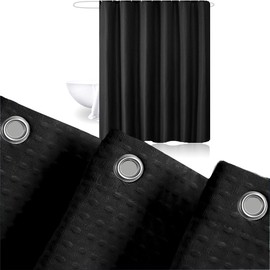 JOSVRAC Black Shower Curtain Water Resistant Quick Dry Polyester Bathtub Tub Curtain,Shower Curtain with 12 Hooks for Wet Room Bathtub Shower Stall,black Bathroom Curtain Set 180x180cm