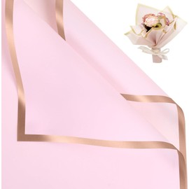 ZHENGMAI 20 Sheets Flower Wrapping Paper, Waterproof Gold Edge Jelly film Korean Style Bouquet Wrapping Paper, Florist Supplies (Pastel Pink)
