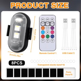 Kabellose Led Lichter, WDKXCN 8 Stück Strobe Drone Light, 8 Farben Led Blitzlicht mit Fernbedienung, Led Flugzeug Blitzlichter, Flylights, Unterbodenbeleuchtung für Auto, Motorrad, Drohne, Roller