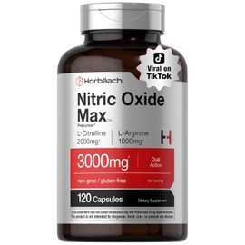 Horbäach Suplemento de óxido nítrico | 3000 mg | 120 cápsulas | Preentrenamiento con L-arginina y L-citrulina para hombres y mujeres | Fórmula sin OMG ni gluten