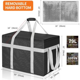 CIFMORE XXXL 2 Pack Insulated Food Delivery Bag with Removable Hard Bottom, Reusable Insulated Grocery Bag for Hot and Cold Food, Catering Cooler for Doordash, Warmers, Parties (Black+Red)