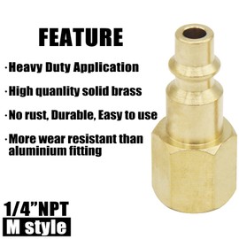 Qolekog Air Hose Fittings 1/4 inch NPT Female Thread Air Plug, Air Compressor Quick Connect Fittings Durable Solid Brass 300Psi (Industrial Type D, 2 Piece)