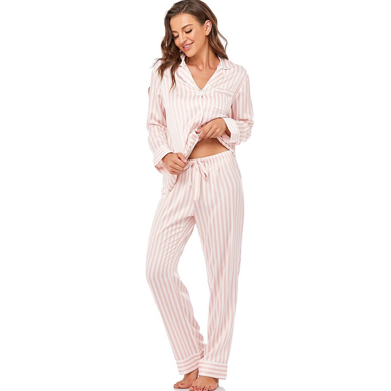 Serenedelicacy Serenedelicacy Women's Satin Pajama Set Long Sleeve Button Down