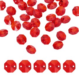 uxcell 70Pcs 14mm Crystal Octagon Beads, 2-Hole Glass Suncatcher Beads, Chandelier Prisms Parts Hanging Pendants for Home DIY Arts Crafts Decoration, Red