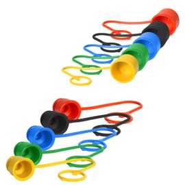 (5 Set) 1/2 Skid Steer attachments Flat Face Tractor Hydraulic Coupler Male Dust Cap and Female Plug Cover,ISO 16028 Hydraulic Quick Disconnects Port Plug Fittings(Red,Black,Blue,Yellow,Green)