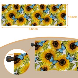 Valances for Windows, Sunflowers and Blue Butterflies Semi Sheer Valances Windows Curtain, Rod Pocket Short Window Treatment Light Filtering Decor Valances for Kitchen Living Room Bedroom - 54"x18"