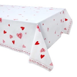 Pandecor Pink and Red Hearts Valentines Plastic Tablecloth,51" X 107" Table Cover for Valentine's Day (3)