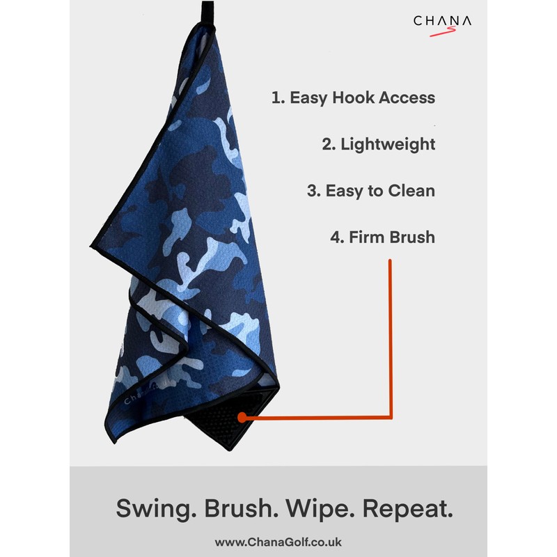 CHANA Golf - Blue Camo Golf Towel with Built-in Brush