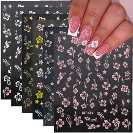 DAJIJIYOU 6 Sheets Flower Nail Stickers 3D Self-Adhesive Flower Nail Art Stickers Colorful Floral Star Nail Decals Spring Flower Nail Designs Supplies for Women Girls DIY Nail Art Decoration