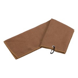 YOKIVE 1 Pcs Tri-Fold Golf Towels, Golf Club Waffle Pattern Towels with D Clip for Golf Balls Lovers (Brown, 16x16-Inch)