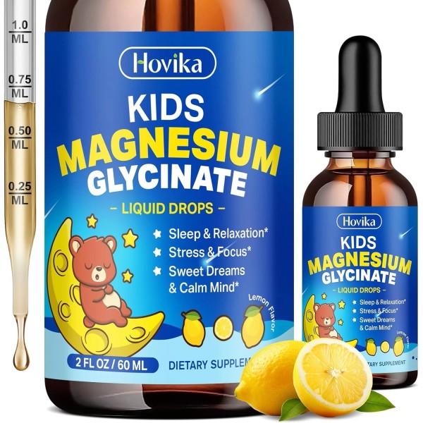 Hovika Magnesium Glycinate Liquid for Kids - with L-Theanine Omega-3,