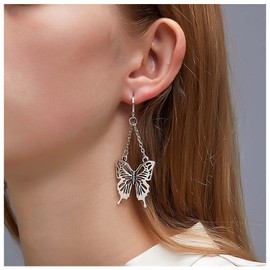 Cimenexe Bohemian Butterfly Hook Earrings Silver Butterfly Earrings Vintage Butterfly Drop Earrings Hollow Butterfly Earrings Jewellery for Women and Girls Gifts