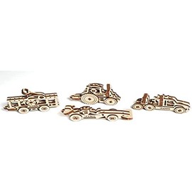 UGEARS vehicle tribiks 70033 U-Fidgets Vehicles Puzzle Piece Set with 4 Models, Anti-Stress 3D Puzzle Self-Assembly Kit, 4 Mini Miniature Models, Mechanical Models, Plywood Construction Kit, Beige