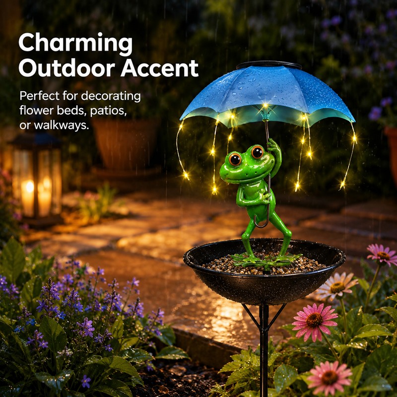 Solar Frog Bird Feeder Garden Light for Outdoor Décor –