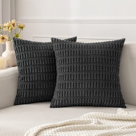 MIULEE Set of 2, 50 x 50 cm Corduroy Cushion Covers, Modern Cushion Covers, Decorative Sofa Cushion, Soft Decorative Cushion Cover for Living Room, Sofa, Bedroom, Boho Decor, Dark Grey