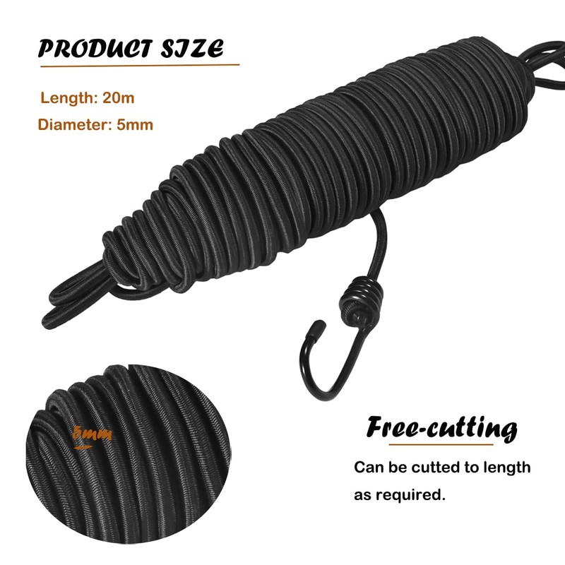 Yorkmills Bungee Cords with Hooks 20M Elasticated Secure Rope, Elastic