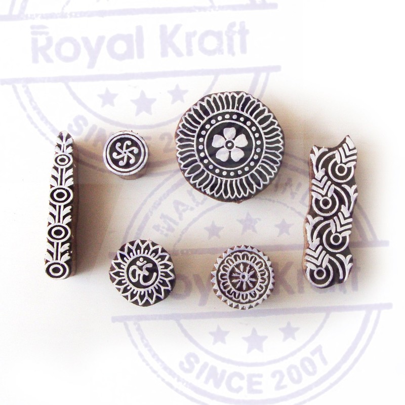 Round and Religious Pattern Wooden Printing Blocks (Set of 6)