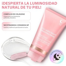 Mascarilla de Colageno, Paquete De Mascarilla Facial Peel Off Envoltura De Colgeno Durante La Noche, Hidratacin Profunda, Reduce la Flacidez y...     