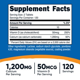 Nutricost カルシウム (1200mg) ビタミンD3 (50mcg) 配合 240タブレット Non-GMO グルテンフリー
