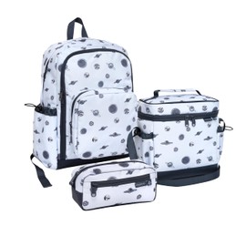 Execo Designer 3-PCS Bundle Kids Backpack, Lunch Box and Pencil Case for Preschool and Elementary, Eco-Friendly RPET Fabric made from Plastic Bottles, Reflective Safety Bands (Universe)