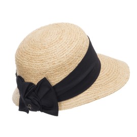 ULTRAFINO Golf Visor Scoop Panama Straw Hat Womens Black Hatband X-Small